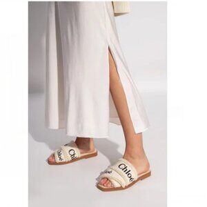 Chloe Woody Shearling Flat Logo Slide Sandal Size 38
